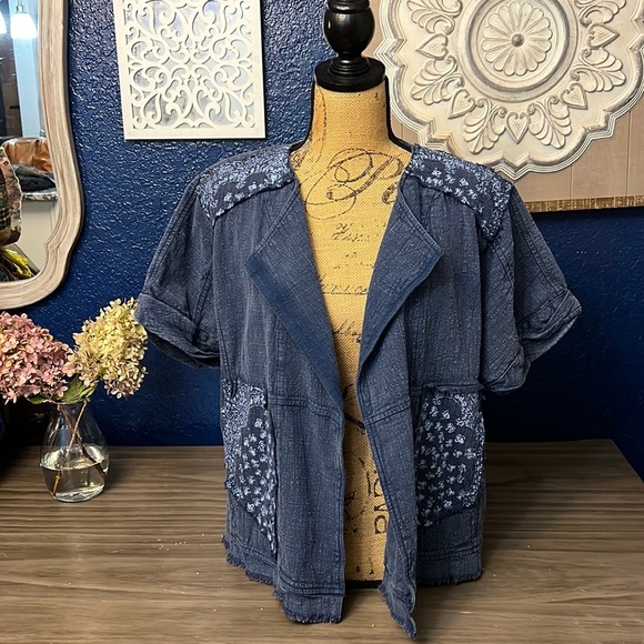 ANTHROPOLOGIE BLUE COTTON KIMONO ORIGAMI STYLE TOP XS - Picture 3 of 16